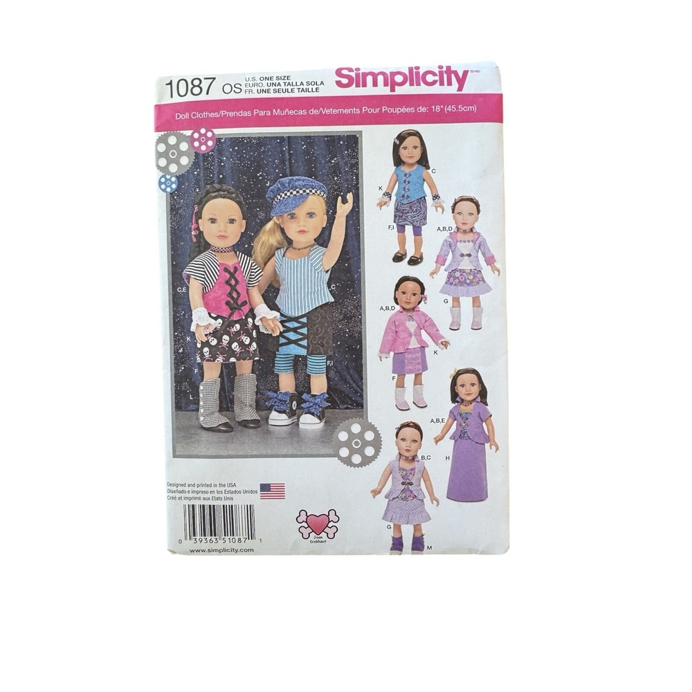 Simplicity 1087 Doll Pattern Dancing Joan Dickhaut Different Outfits Made In USA